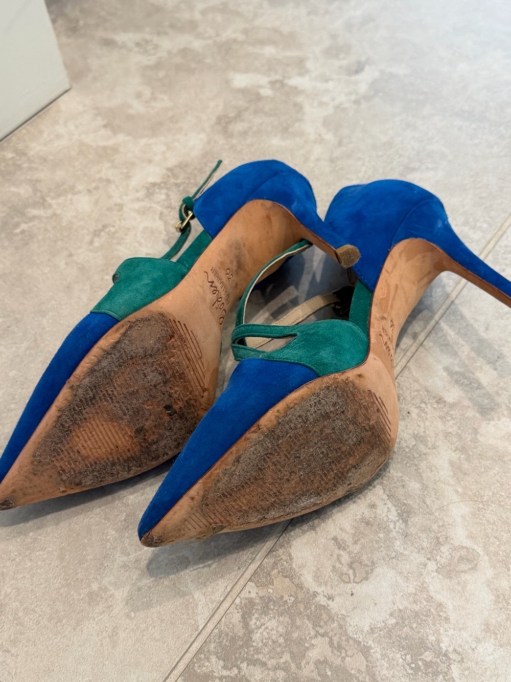 Boden Blue and Green Suede Pointed-Strap Heels - Picture 5 of 5